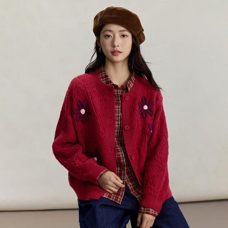 INMAN Retro 3D Floral Knit Cardigan M