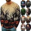 Heren Casual Halloween Geprint T-shirt met Lange Mouwen, Lichtgewicht Nek Top voor Dagelijks Gebruik