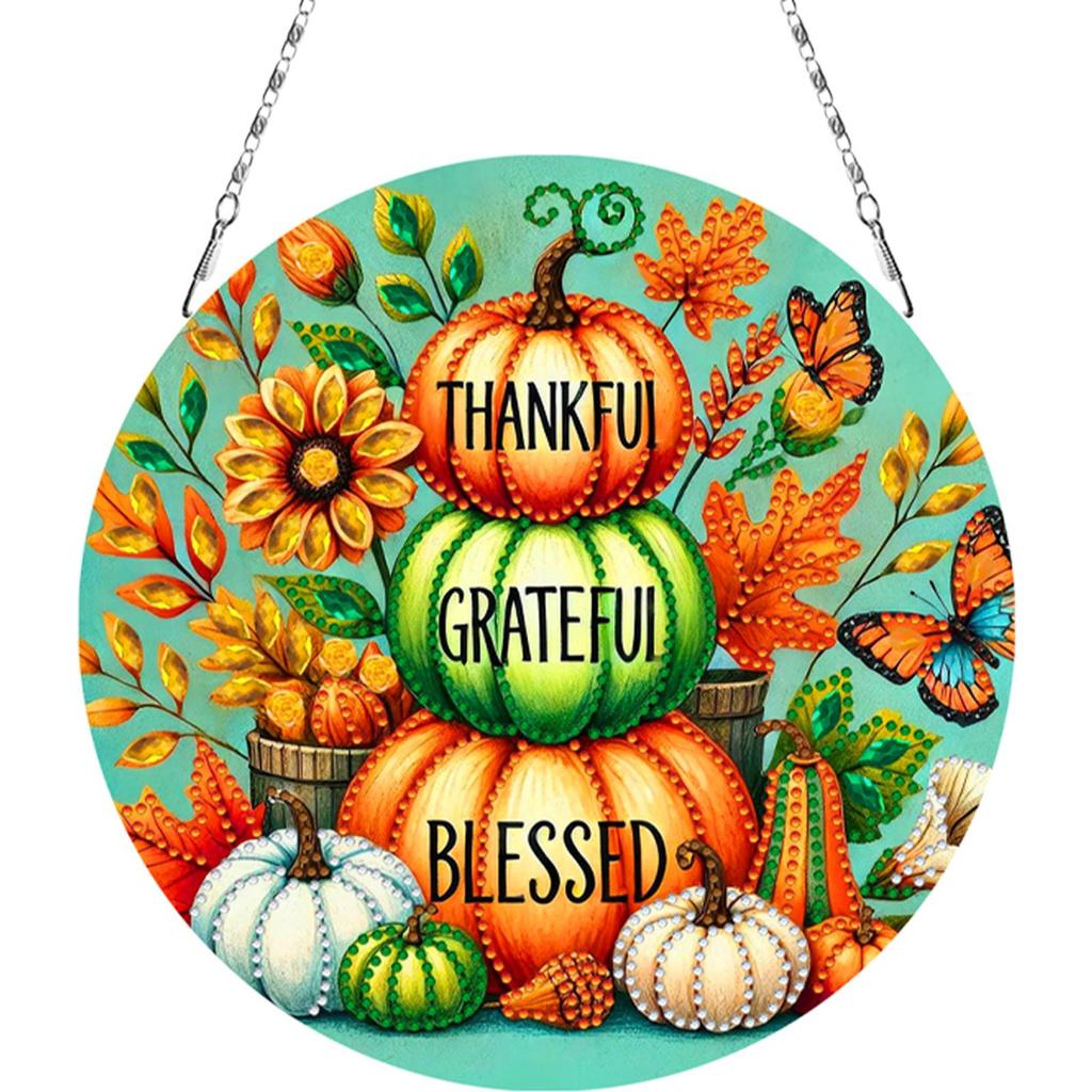 Fall Theme 2D Flat DIY Special Shape Rhinestone Diamond Art Window Pendants Diamond Painting Set DIY Home Decor Hanging Charm