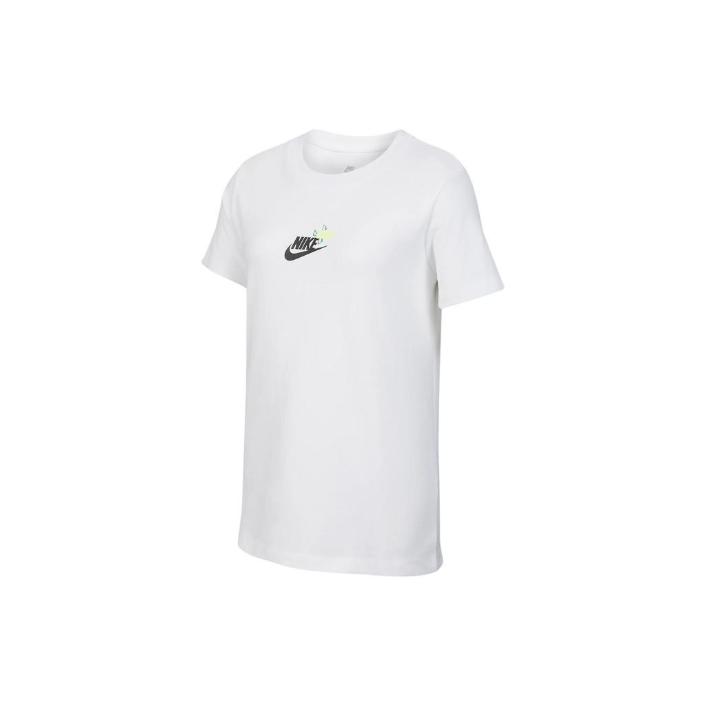 Nike T-Shirt Round Neck Letter Logo Print Casual Short Sleeve Kids Tops White HF6297100