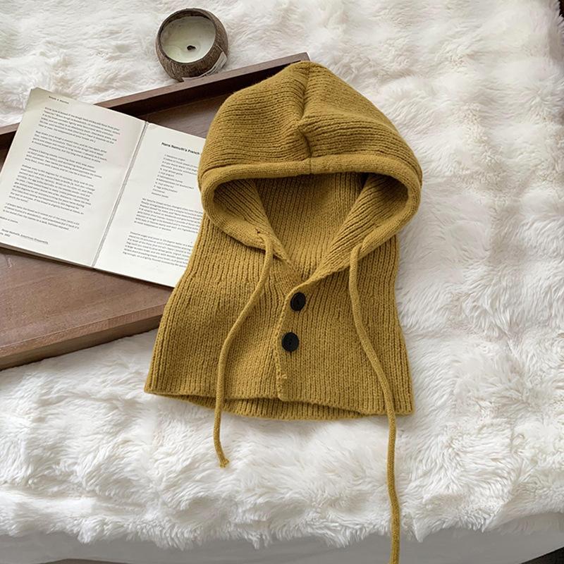 

Вязаный шарф-снуд осенне-зимний однотонный ветрозащитный универсальный интегрированный шапка Рафа для пары