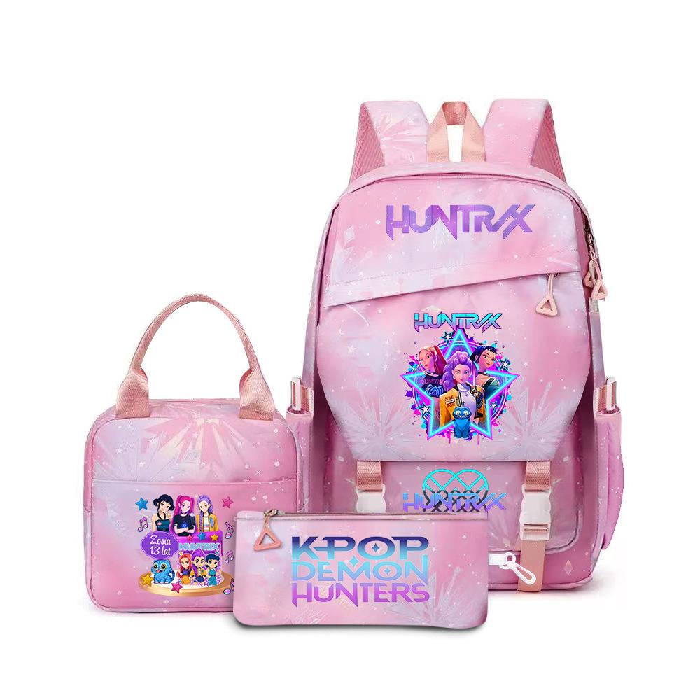 K-Pop Demon Hunter Girl Group Backpack Demon Boy Group Cartoon Anime Lunch Bag Pencil Case Three-Piece Set