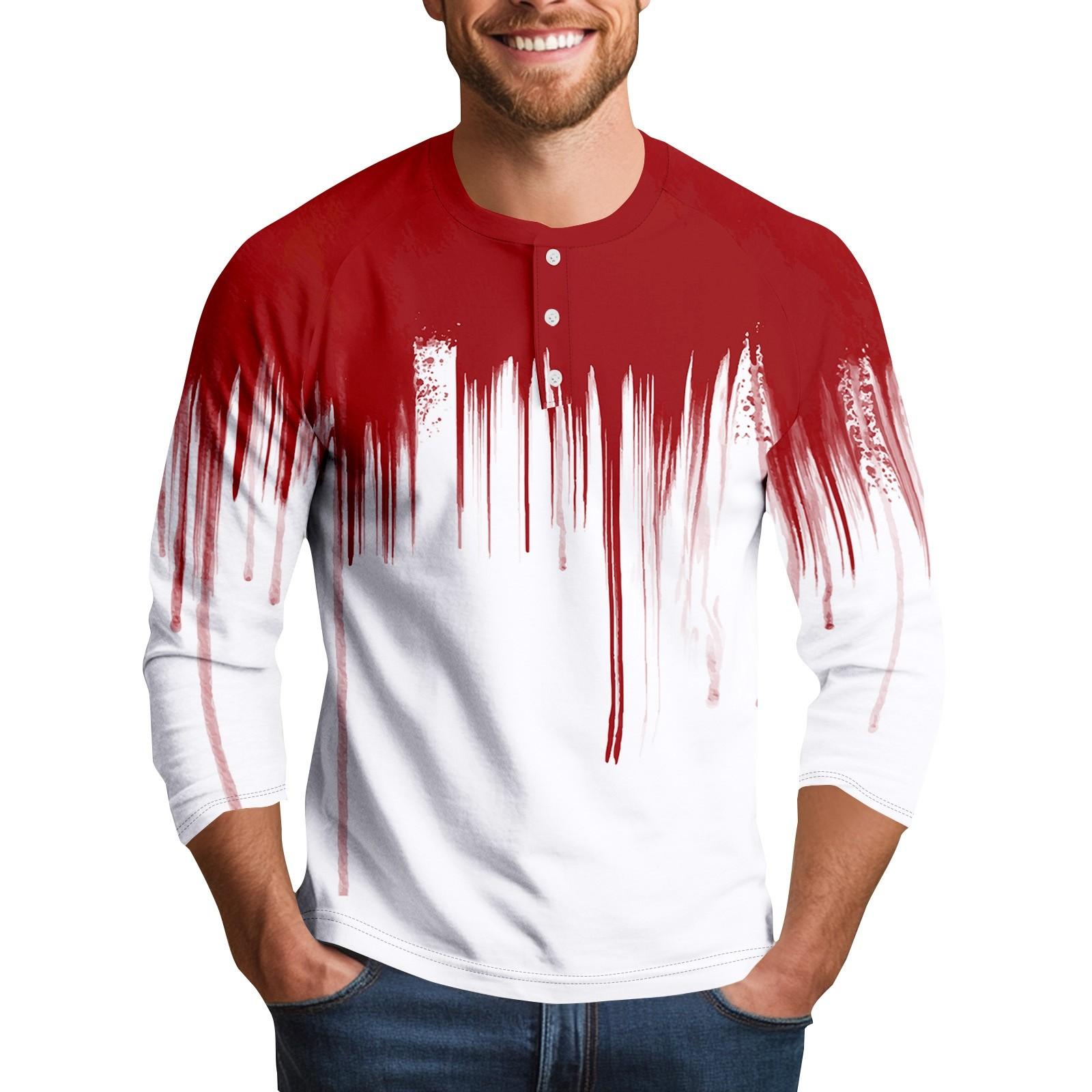 

Men s Halloween Print Raglan Dralan Three-quarter Sleeve Casual Top XL красный