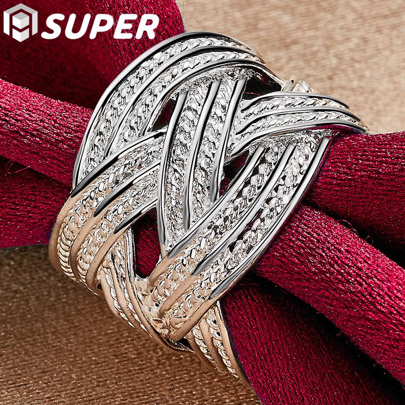 925 Sterling Silver Cross Weave Open Ring Jewelry