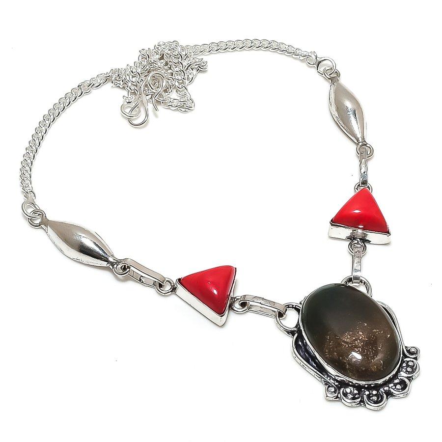 

Натуральный гелиотроп, драгоценный камень коралл, ювелирное изделие из стерлингового серебра 925 пробы, колье 18 T0s05