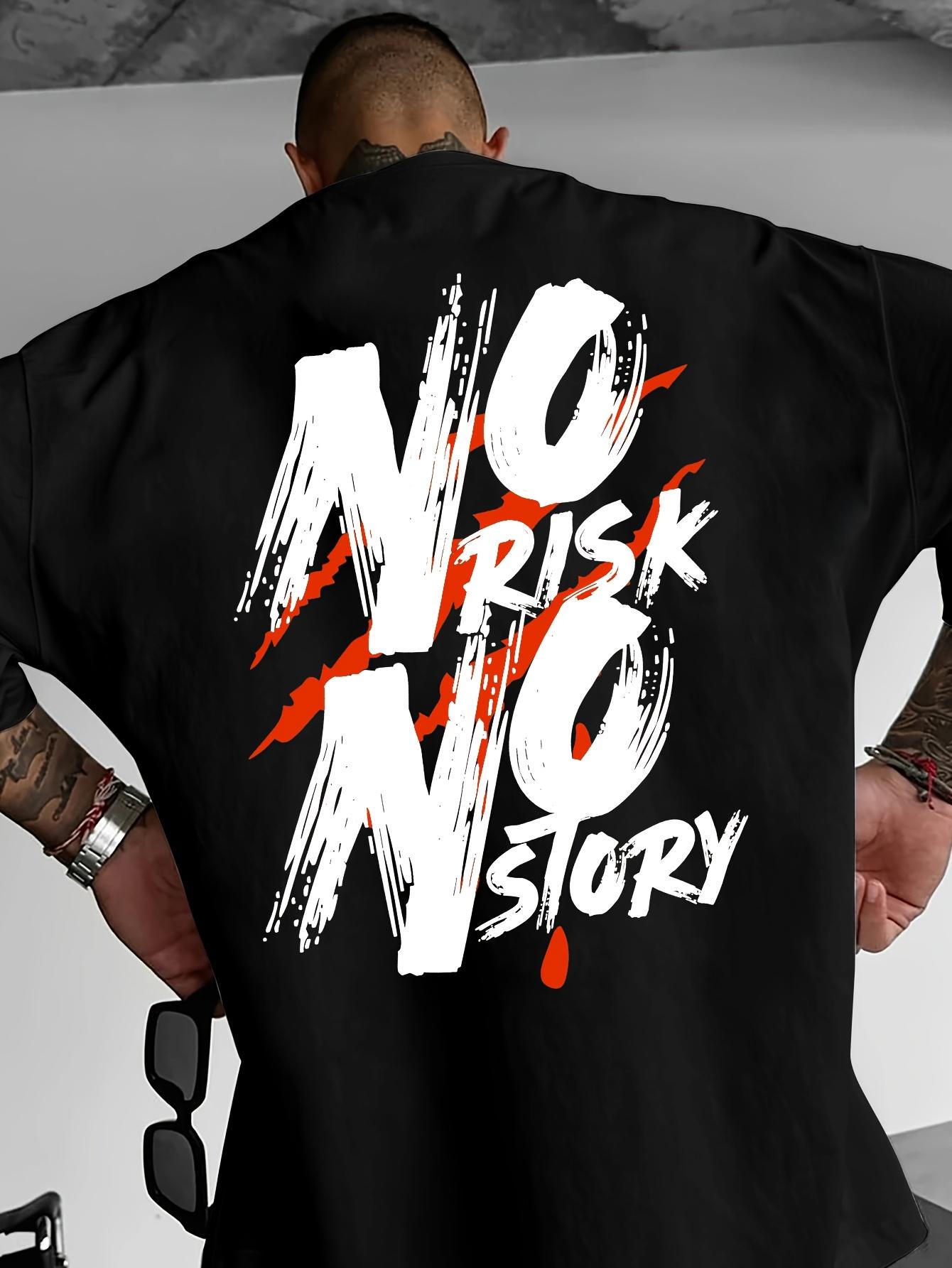 Летняя дышащая и удобная футболка с принтом Slogan NO RISK NO STORY, слегка спущенная на плечи S