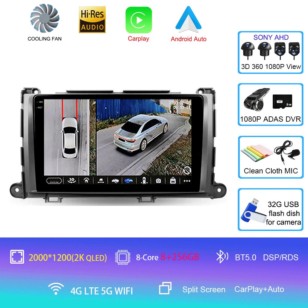 For Toyota Sienna 3 XL30 2010 - 2014 Car Radio Android 14 Carplay Auto 2K Screen Multimedia Video Player 2 Din Autoradio Stereo