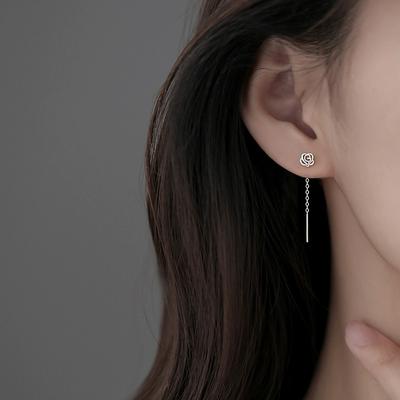 Pendientes de borlas rosas para mujer, de plata S999, sencillos, largos, con diseño de hada, con diseño hueco