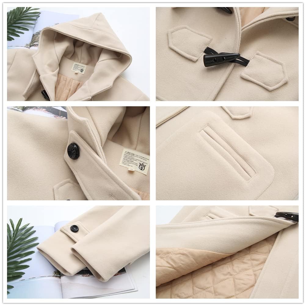 JINZUOMA Chesterfield Duffle Hooded Solid Popular for and Everyday and Beige Size Women's Coat, Jacket, Coat, Coat, Coat, Autumn/Winter, Fashionable,