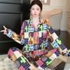 Star Print Ice Silk Women Spring And Autumn Pajamas Long Sleeves High-End Fashion Loungewear Suit