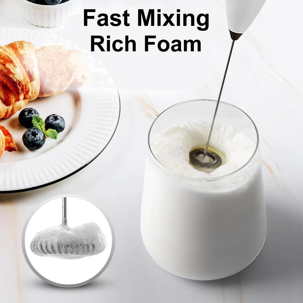 Milk Frother Handheld Powerful Frother Wand - Durable Drink Mixer and Mini Blender Whisk Foam Maker for Milk, Coffee, Lattes Matcha, Easy Clean Wand