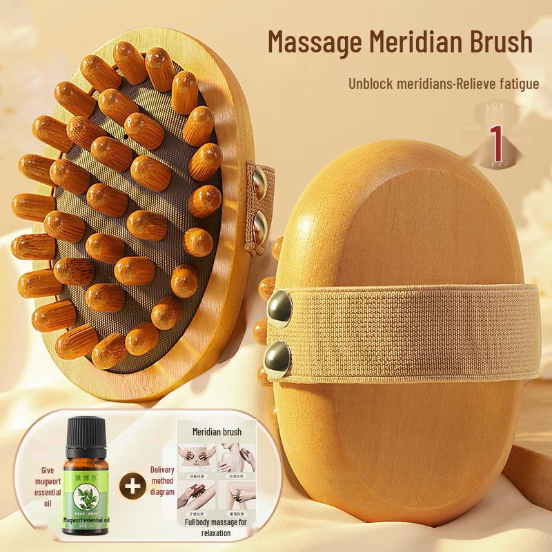 Sandalwood Air-Cushion Meridian Massage Brush for Abdominal and Liver Stimulation