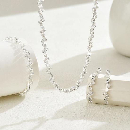 Yousheng 3 Pcs/Set Women Jewelry Set Rhinestone Choker Hanging Earrings Bracelet Set with Extension Chain Prom Party Bride Wedding Jewelry