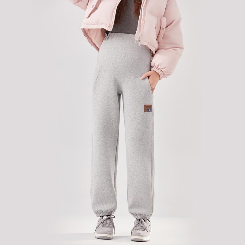 Maternity Sweatpants Casual Pants Autumn and Winter Fleece Thickened Loose Outer Wear Maternity Clothes Large Size Thin Maternity Sweatpants