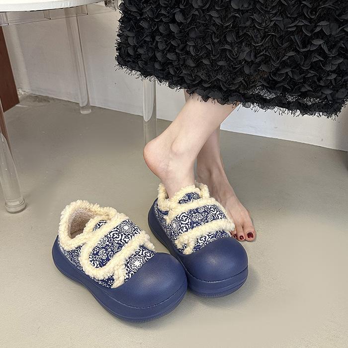 

Women s Large Size Velcro Thick Sole Soft Sole Floral Winter Warm Fur One Snow Boots Padded Lined Ankle Boots Anti-slip Hiking Sports Cotton Shoes 40/41 синий