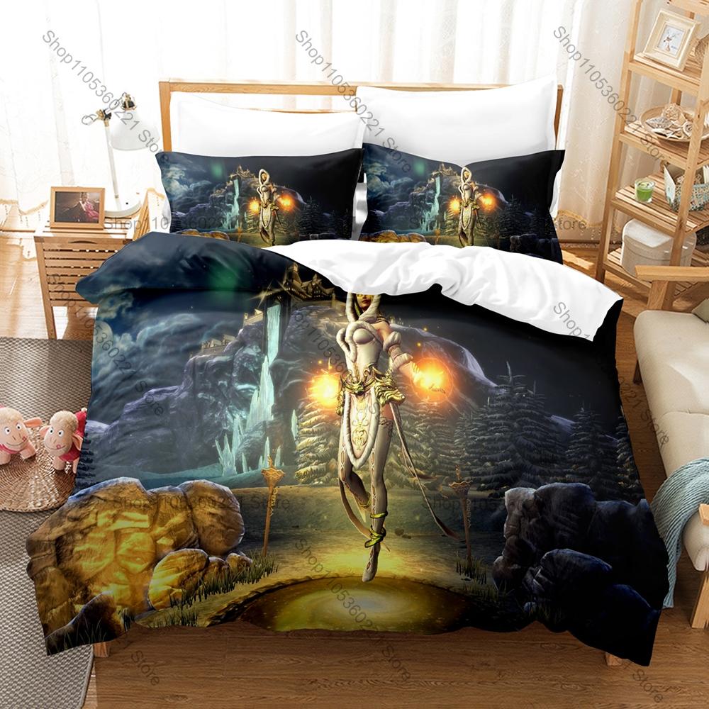 Video Game Smite Bedding Set, Duvet Cover & 2 Pillowcases, Mythology Character Pattern Breathable Fabric All Season Use