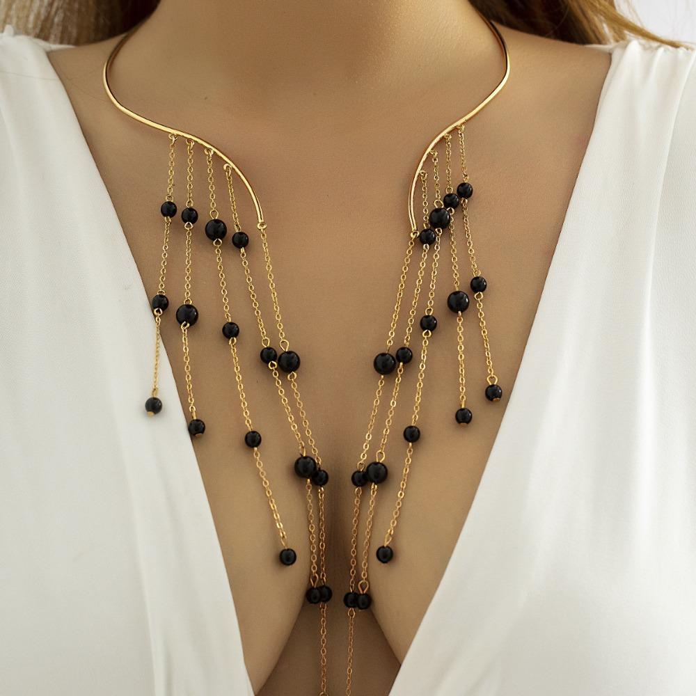 New Fashion Imitation Pearl Pendant Simplicity Temperament Tassel Opening Choker Neck Individualized Women Chain Necklace