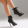 Stivali Alti Tacco Alto Stiletto Bocca di Pesce Neri Stilosi Donna Stringati Corti Stivali Martin Scarpe Sexy da Jazz Dance con Tacco Scarpe da Ballo