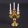 1/12 Scale Miniature Gold Candelabra 5 White Candles Dollhouse Kitchen Toy