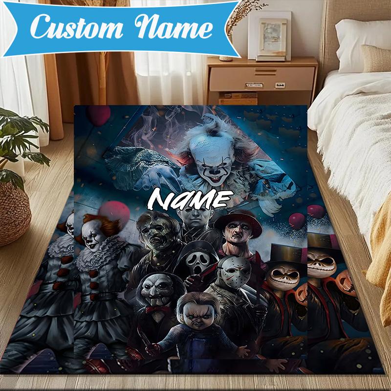 Custom Name Halloween Horror Christmas Rug for Living Room, Game Rooms, Office, Bedroom, Floor Mat Playful Design, fan gifts Christmas decor