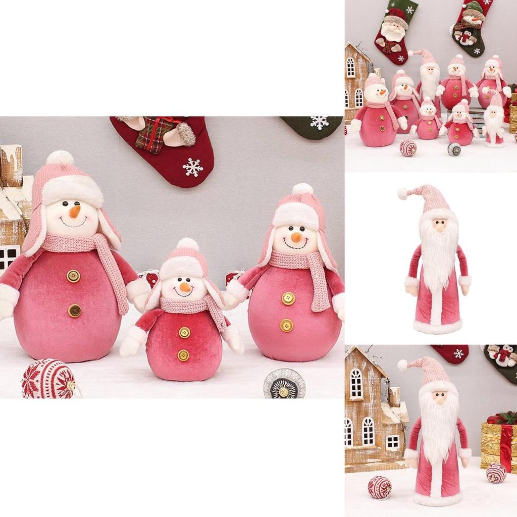 Soft And Cozy Christmas Pink Knitted Hat Snowman Stuffed Doll