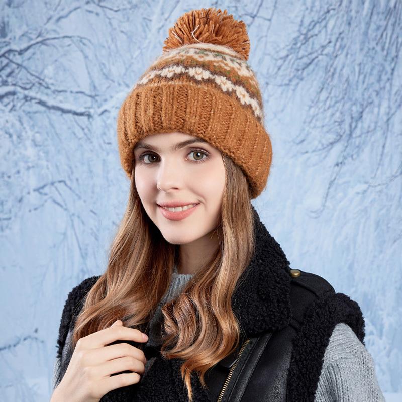 Winter Coldproof Warm Knitted Hat Ear Protection Hat Women's Fur Ball Wool Hat
