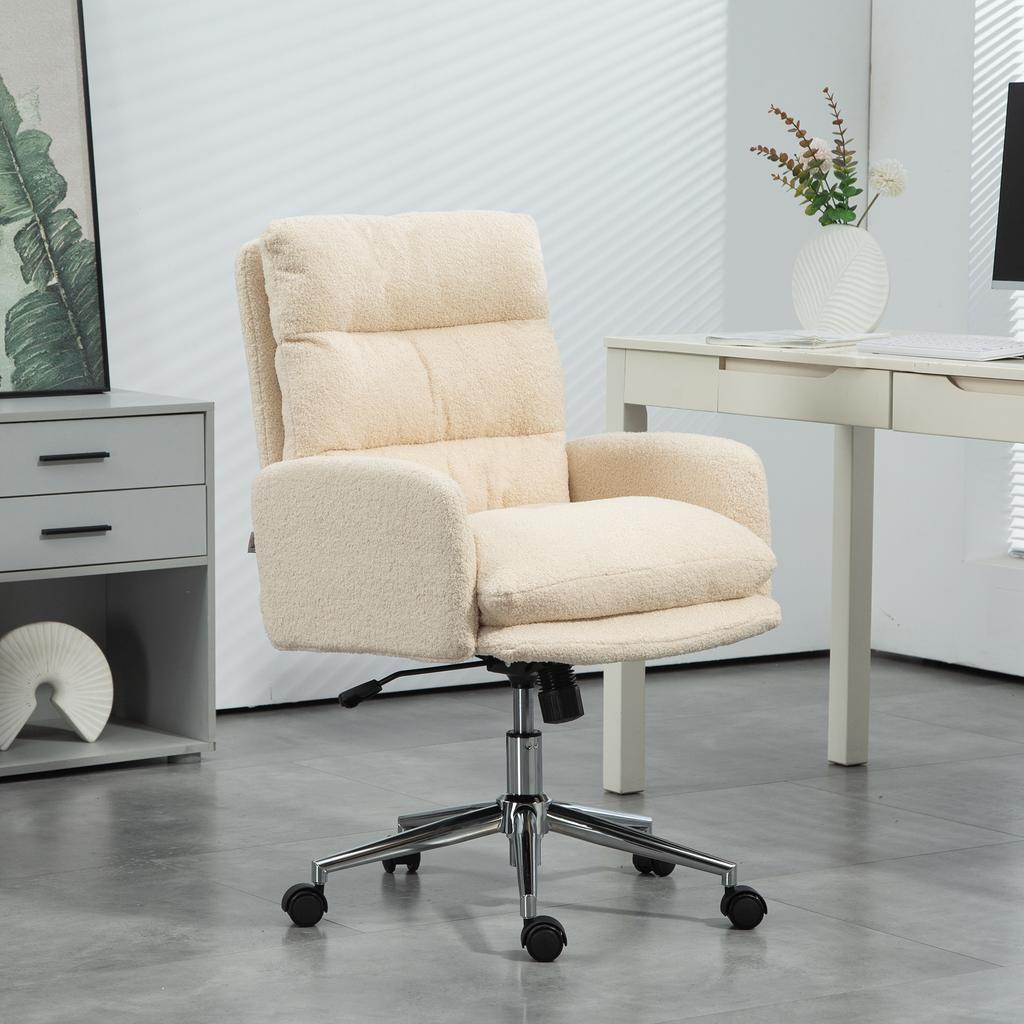 Office Chair, Upholstered Desk Chair, Tilt Function, Swivel, Rollable, Cream White