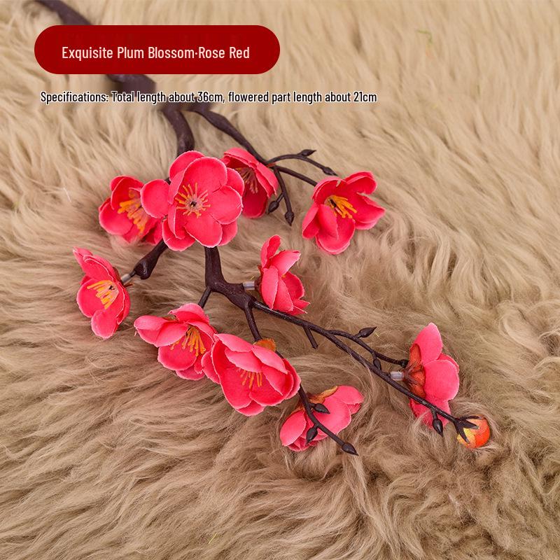 Artificial Plum and Peach Blossom Branch Ornament for Living Room - Dried Flowers Bonsai Arrangement In Pot for Indoor Winter Decoration