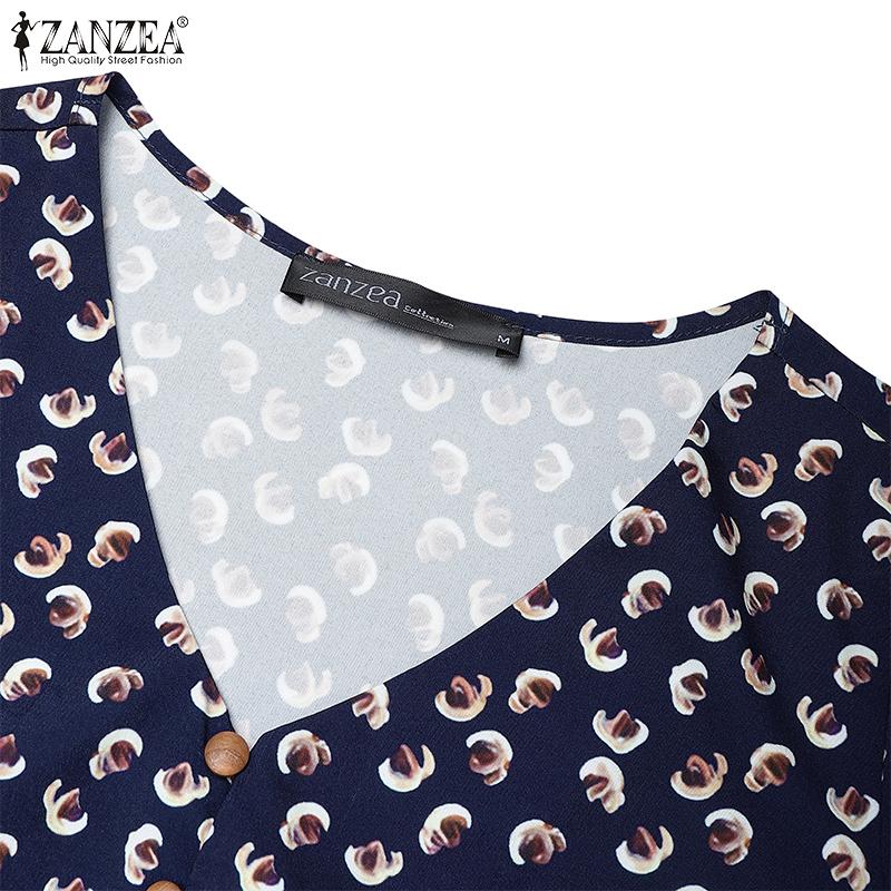 ZANZEA Dámské ležérní letní šaty s krátkým rukávem a potiskem s výstřihem do V