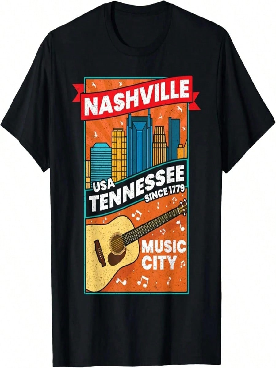 Nashville Tennessee USA Music City Guitar Musician Music T-Shirt S разноцветный