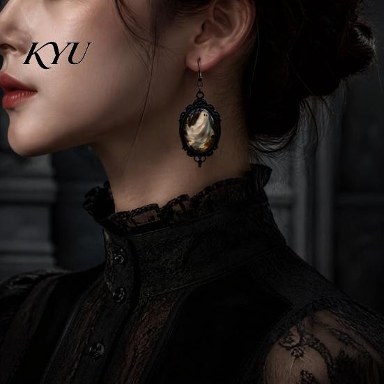 Unique Holiday Gift Gothic Ghost Earrings, Vintage Style Matte Black Alloy Dangle Dark Academia Accessories Halloween Decorative Jewelry for