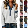 Damen Casual Denim Patchwork Langarm Pullover Sweatshirt Top für den Alltag