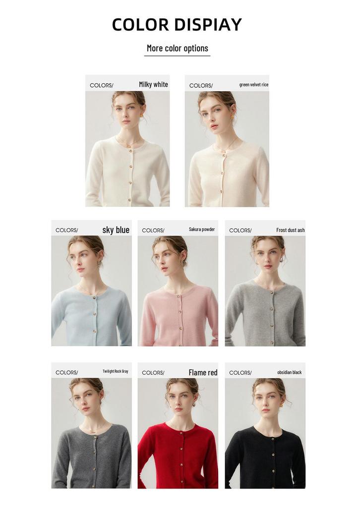 Elegant 100% Cashmere Round Neck Long Sleeve Outerwear