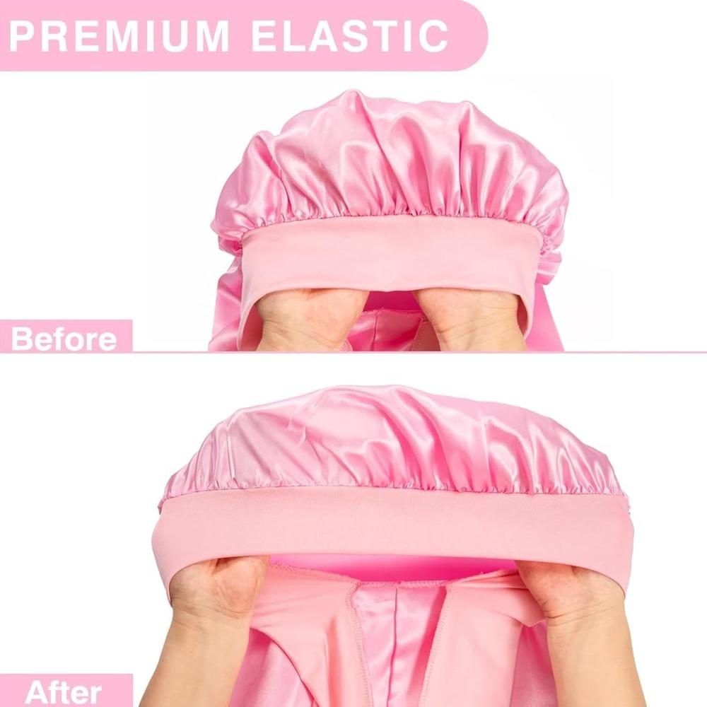 Silky Women Long Sleep Cap High Elasticity Sauna  Shower Caps Solid Color Satin Sleep Bonnet