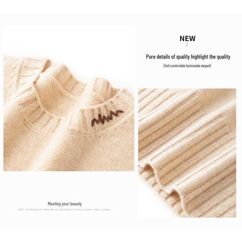 TUHUANG Women's Pure Wool Letter Embroidered Round Neck Sweater