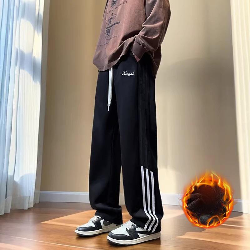 Casual Sports Pants for Men's Spring and Autumn New Striped Plus Velvet Wide-leg Pants American Draped Versatile Trousers