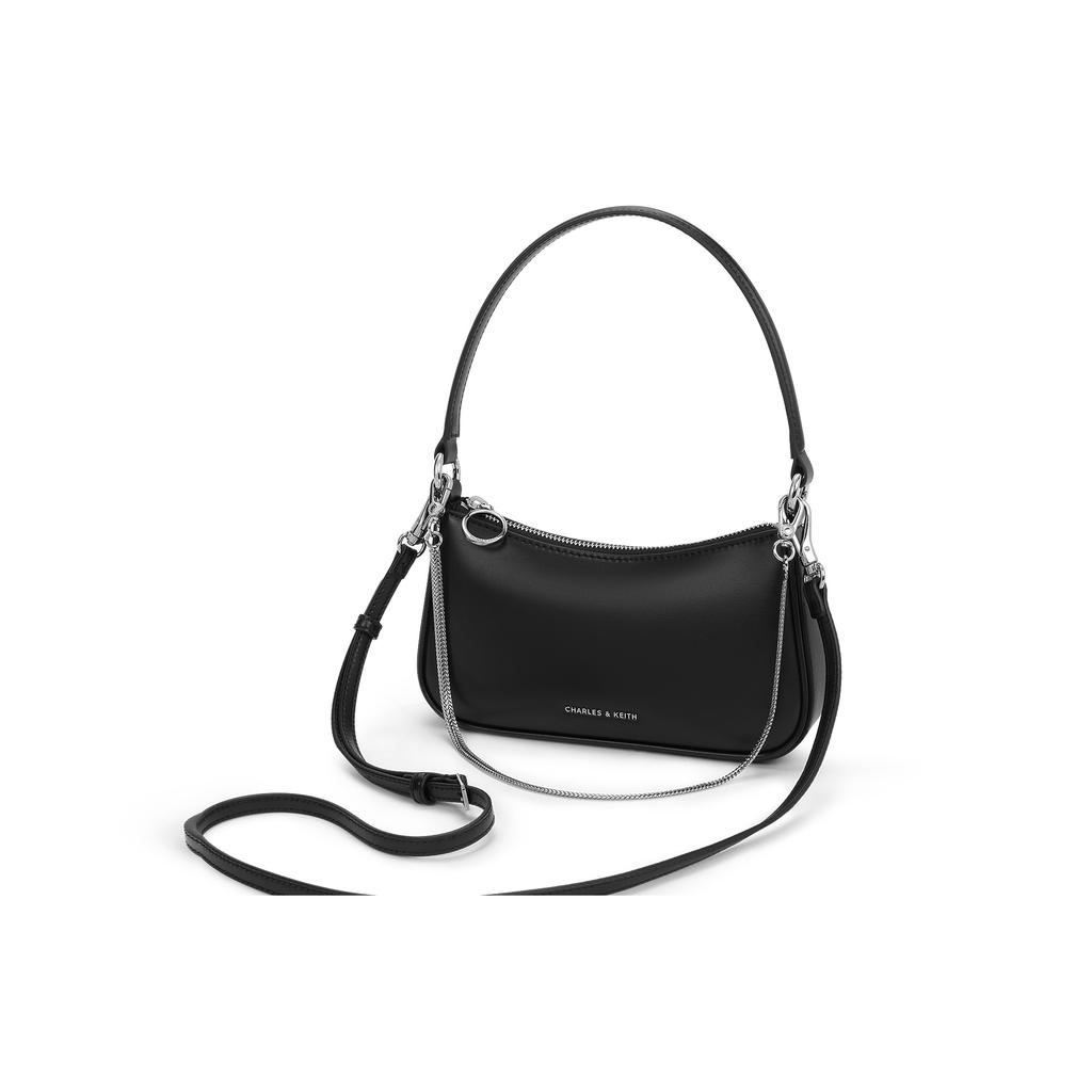 New CHARLES&KEITH Synthetic Leather Shoulder Bag Crossbody Bag Handbag Small Size Women's Noir Black/Silver/Gold CK2-80151362-A
