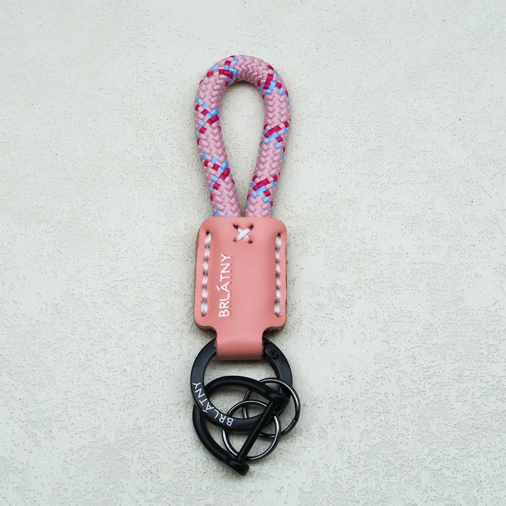 Handmade Genuine Leather Horse Keychain with Anti-Lost Lanyard and Woven Rope.