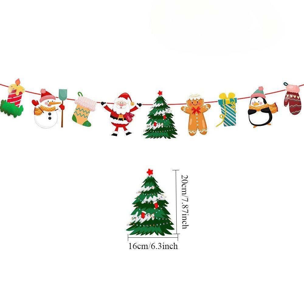 Multicolor Christmas Flag Cartoon Print Christmas Bunting Banners  Outdoor Indoor