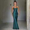 Elegant Women Satin Spaghetti Strap Maxi Dress V Neck Bodycon Sleeveless Backless Bandage Dress Formal Evening Party Gown for Women