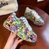Fashion Women's Casual Sneakers New Painted Graffiti Lace Up Sports Shoes for Women Flat Pu Leather Ladies Running Shoes