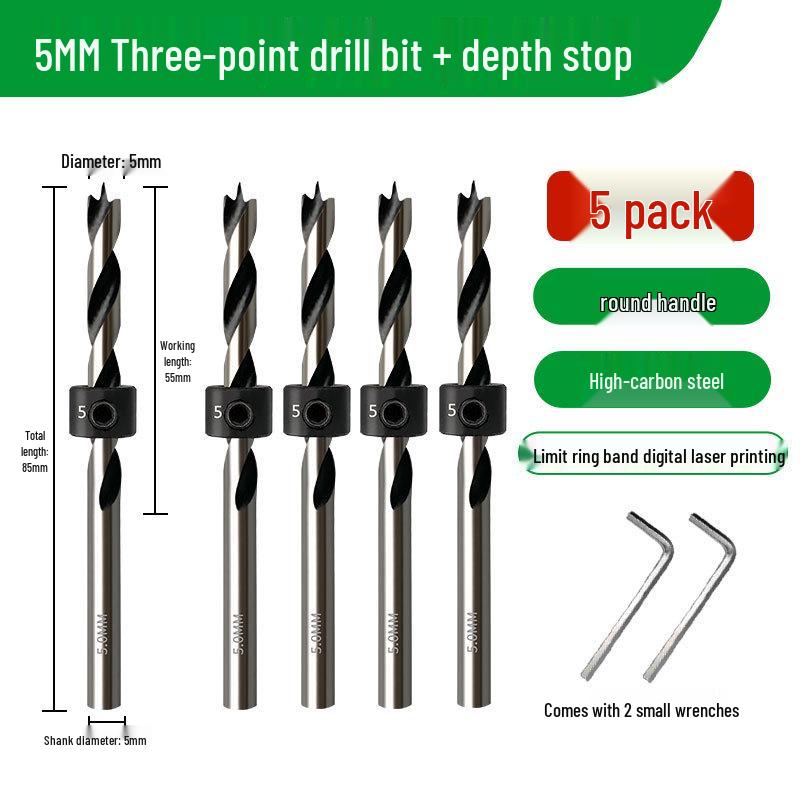 Carbon Steel Three-Point Twist Drill Bit for Hardwood and Enlargement - Compatible with Hand and Pillar Drills