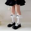 Lolita Princess White Lace Socks Children Spring Autumn Cotton Socks Korean Girl Bow Long Socks Solid Color Kids Knit Stockings