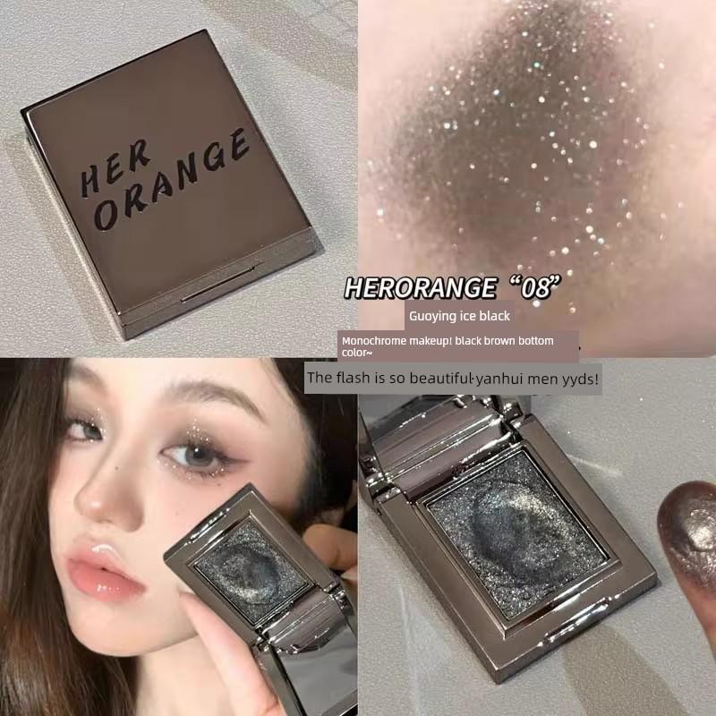 Ice Brown Sparkle! Gray Pink Eyeshadow, Crystal Powder, Single Color Sparkling Pearlescent Multi-Use Cream Base Eyeshadow, Eliminates Smoky Look