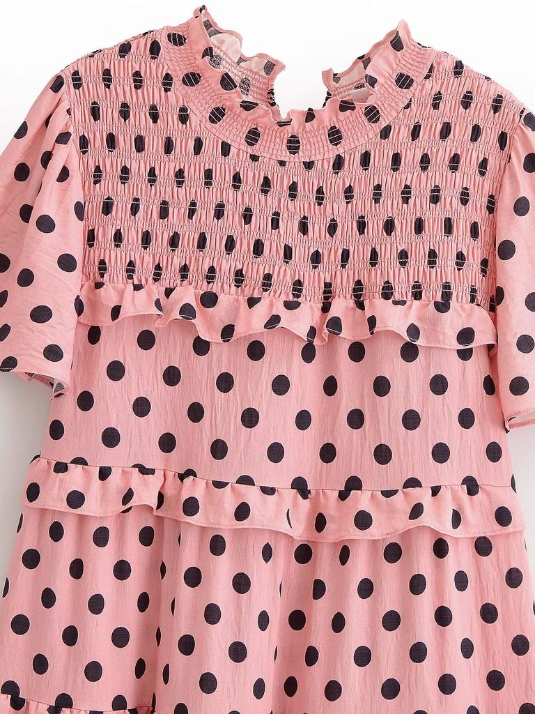 Autumn European and American Women's Clothing Ruffle Leaf Cake Vacation Short-sleeved Polka Dot Dress