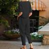 Women's Vintage Cotton & Linen Summer Set: Oversized O-neck Top with Short Sleeves and Wide-leg Pants.