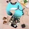 Girls Cartoon 2 Piece Outfits, Long Sleeve Crop Top + Spaghetti Strap Bodycon Dress, Mountain Scenery Print Party Dress Set