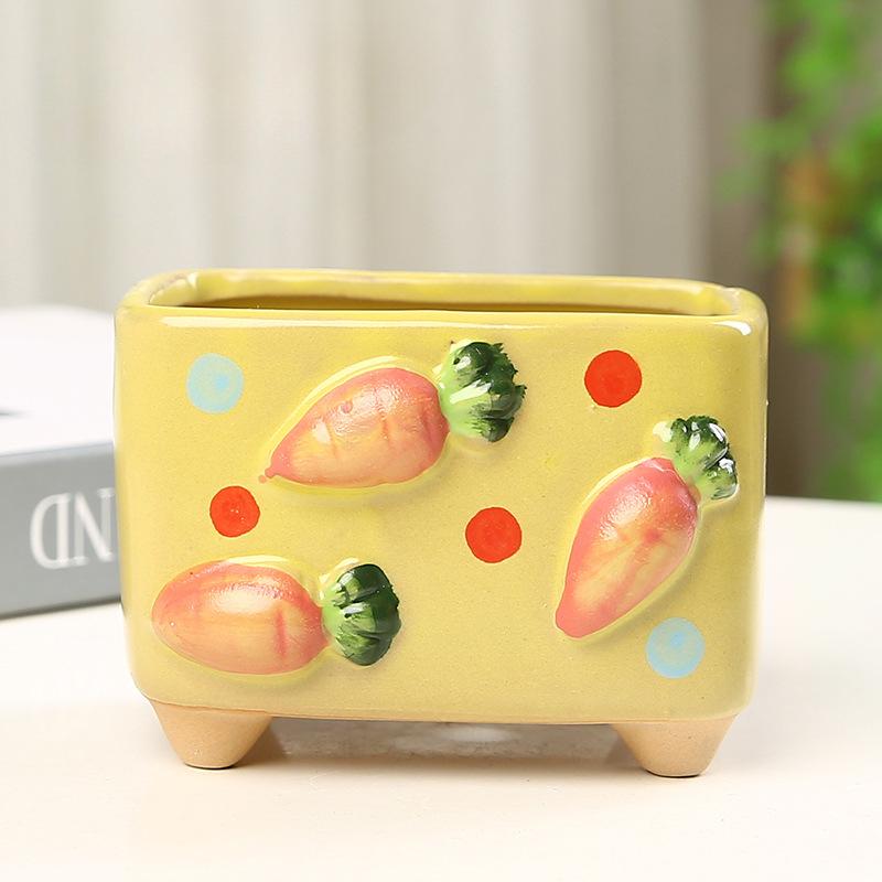 Personalized Rectangular Succulent Horticultural Flowerpot Home Creative Hand-painted Fruit Cute Ceramic Potted Plant Decoration (as the picture,10x8x7cm)
