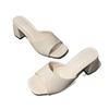 Summer new casual thick heel middle heel fashion one-character sandals women's shoes wear square toe women's slippers