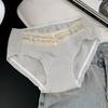 Women Sweet French Style Lace Solid Antibacterial Mid Waist Cotton Panties